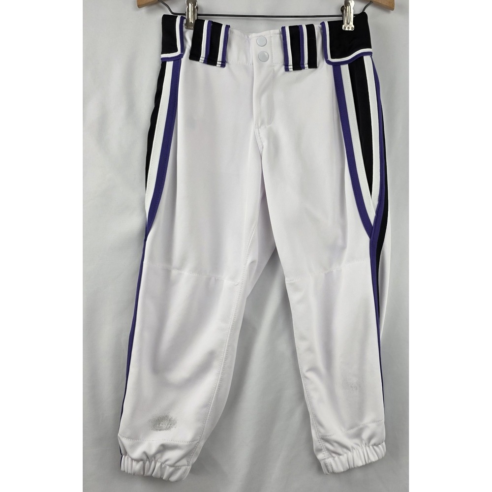 Boombah Baseball Pants Youth Size 28 White Black Purple Stripe Game Ready